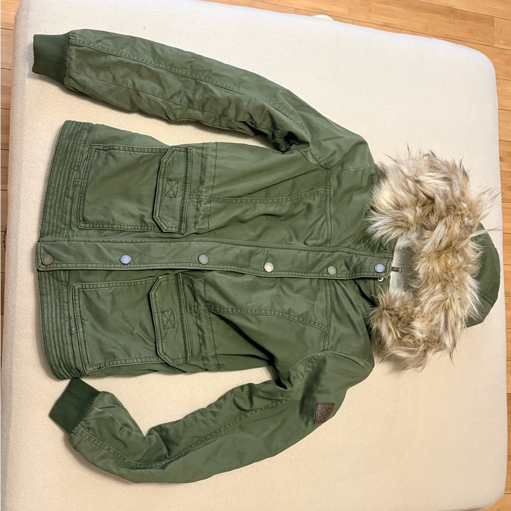 Hollister Green Jacket with Faux Fur Trim